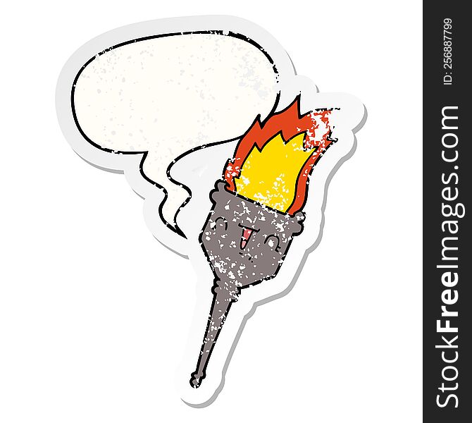 Cartoon Flaming Chalice And Speech Bubble Distressed Sticker