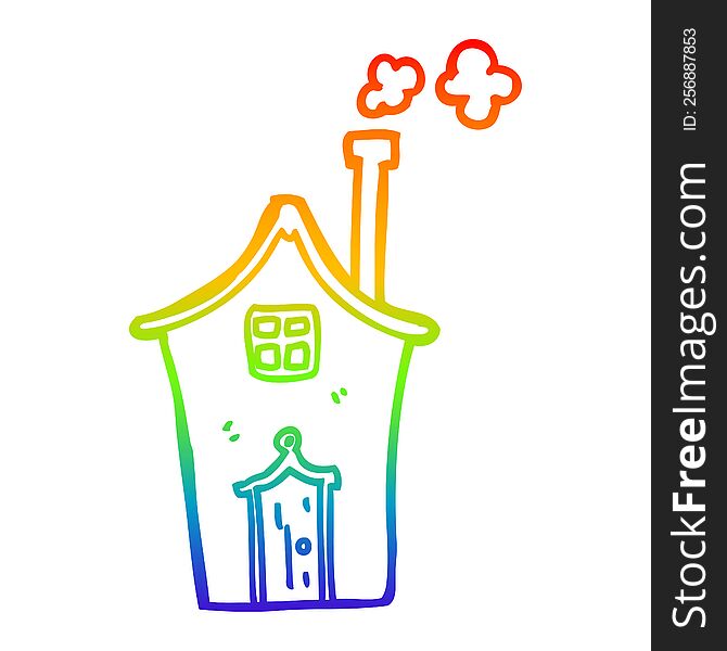 Rainbow Gradient Line Drawing Cartoon House