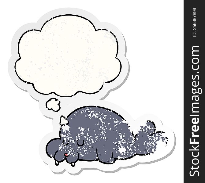 Cartoon Walrus And Thought Bubble As A Distressed Worn Sticker