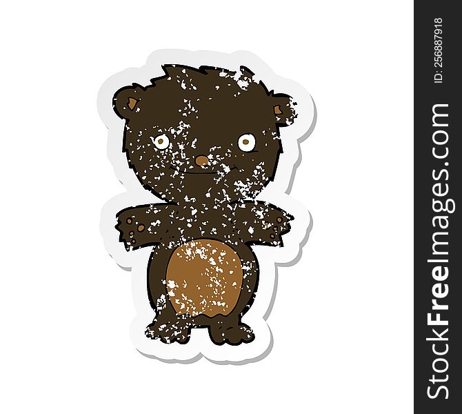 retro distressed sticker of a cartoon happy little black bear