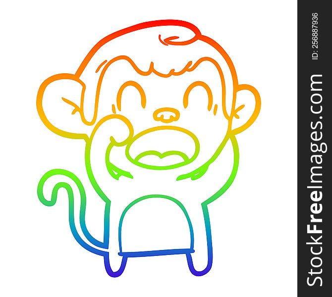 rainbow gradient line drawing shouting cartoon monkey