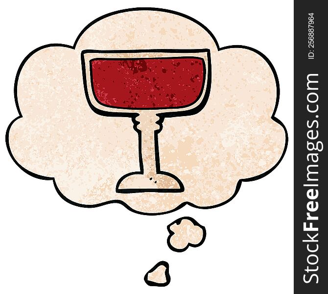 Cartoon Wine Glass And Thought Bubble In Grunge Texture Pattern Style