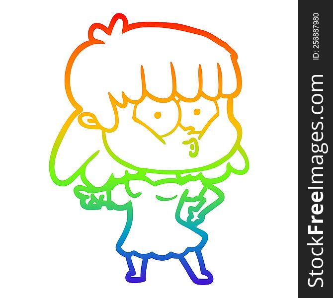 Rainbow Gradient Line Drawing Cartoon Whistling Girl