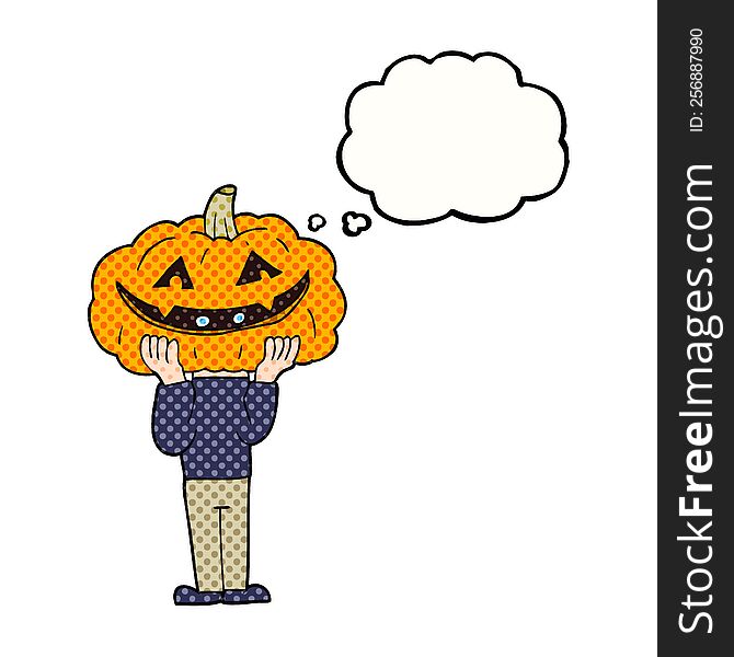 Thought Bubble Cartoon Pumpkin Head Halloween Costume