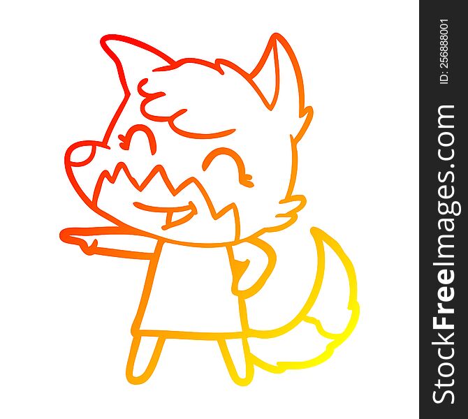 warm gradient line drawing of a happy cartoon fox
