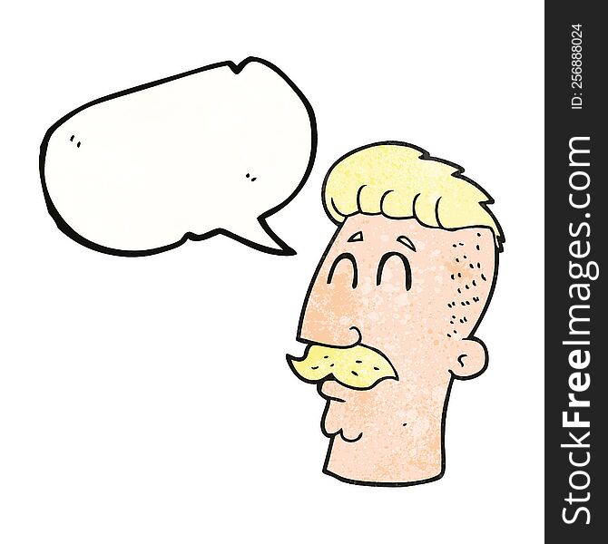 freehand speech bubble textured cartoon man with hipster hair cut