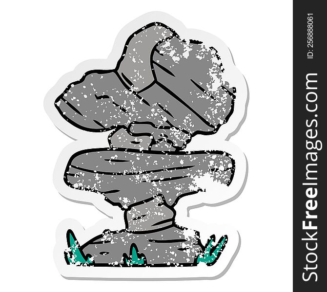 Distressed Sticker Cartoon Doodle Of Grey Stone Boulders