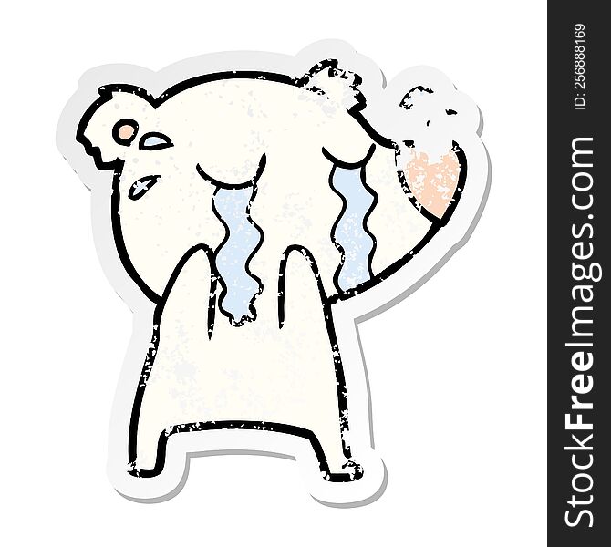 distressed sticker of a cartoon crying polar bear