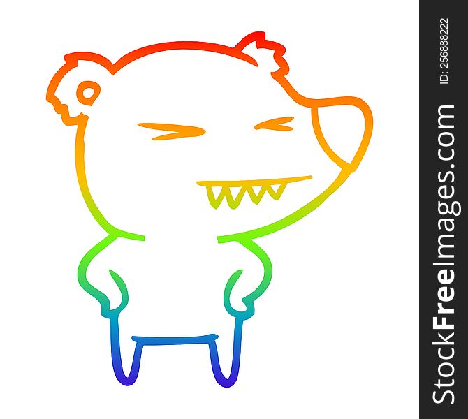 Rainbow Gradient Line Drawing Angry Bear Cartoon With Hands On Hips
