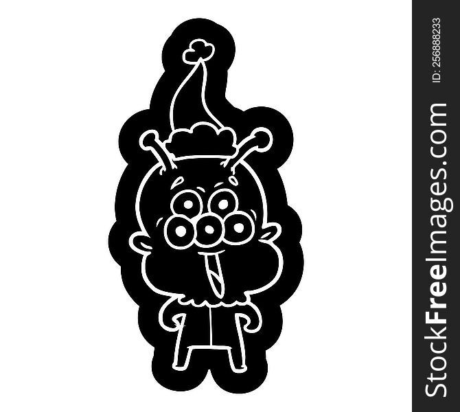 happy quirky cartoon icon of a alien wearing santa hat