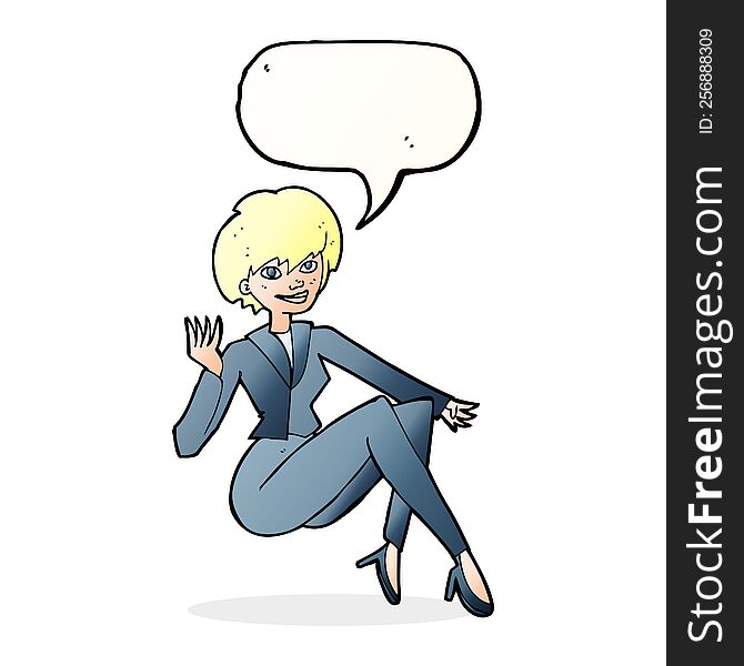 cartoon businesswoman sitting with speech bubble