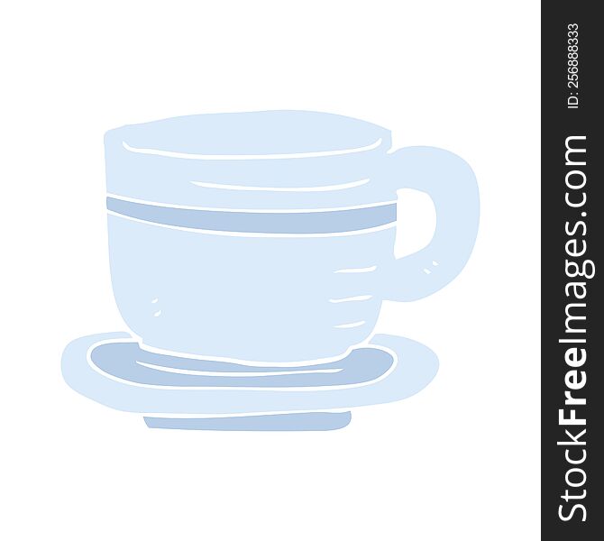 Flat Color Illustration Of A Cartoon Cup And Saucer