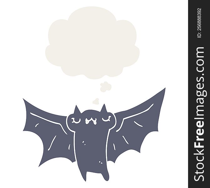 Cute Cartoon Halloween Bat And Thought Bubble In Retro Style