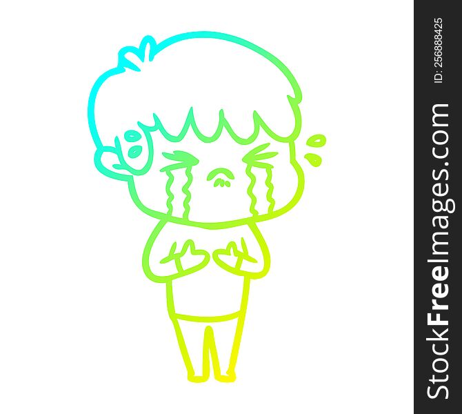 Cold Gradient Line Drawing Cartoon Boy Crying