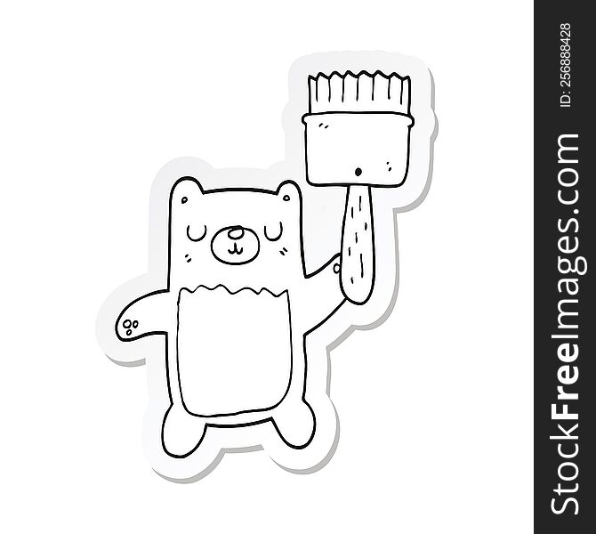 Sticker Of A Cartoon Bear With Paint Brush