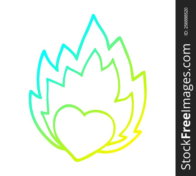 Cold Gradient Line Drawing Cartoon Flaming Heart