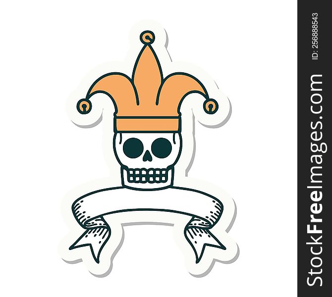 Tattoo Sticker With Banner Of A Skull Jester