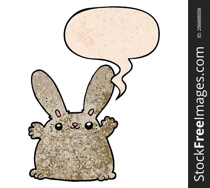 Cartoon Rabbit And Speech Bubble In Retro Texture Style