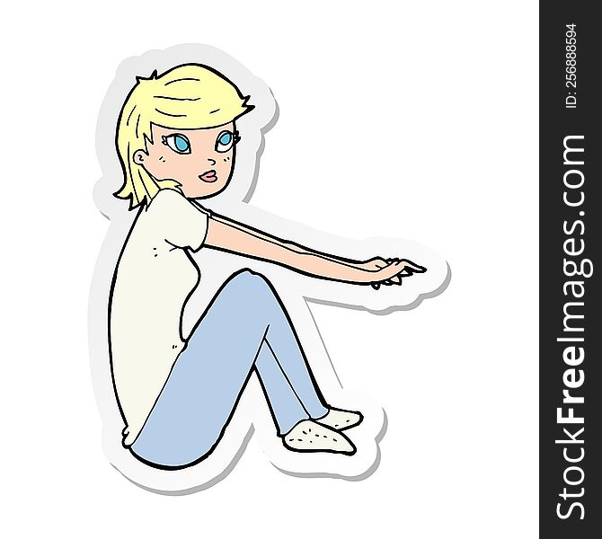 sticker of a cartoon pretty girl sitting