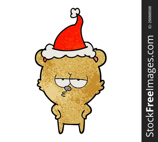 bored bear textured cartoon of a wearing santa hat