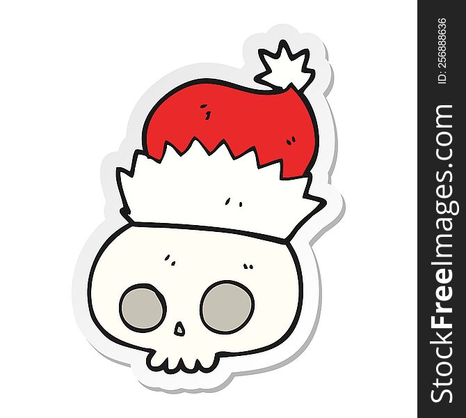 Sticker Of A Cartoon Skull Wearing Christmas Hat
