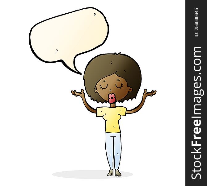 cartoon peaceful woman with speech bubble