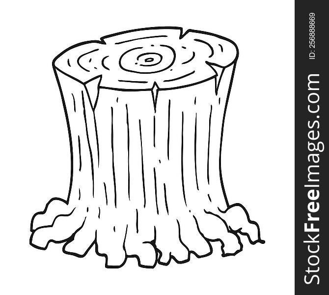 freehand drawn black and white cartoon big tree stump