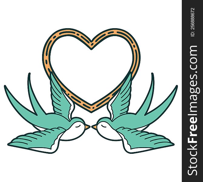 Tattoo Style Icon Of A Swallows And A Heart