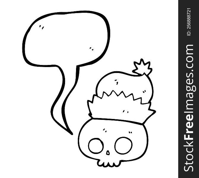 Speech Bubble Cartoon Skull Wearing Christmas Hat