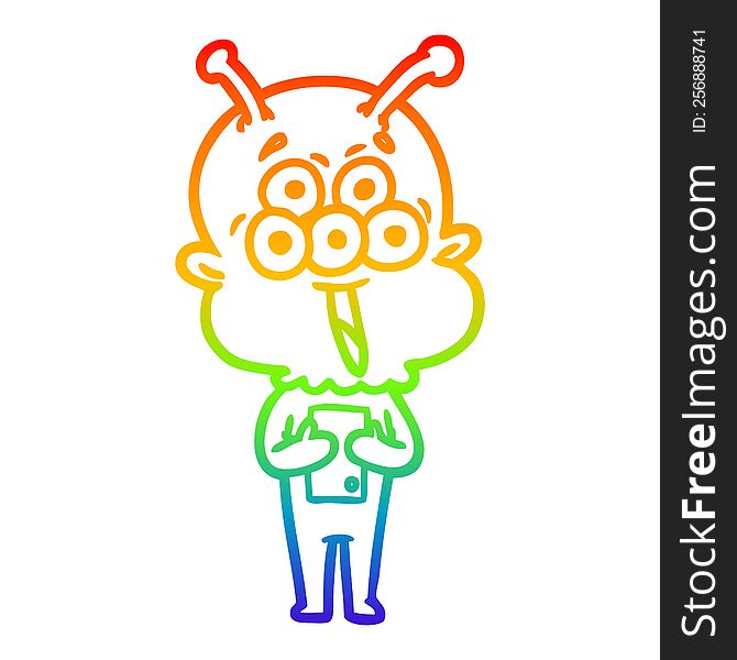 Rainbow Gradient Line Drawing Happy Cartoon Alien