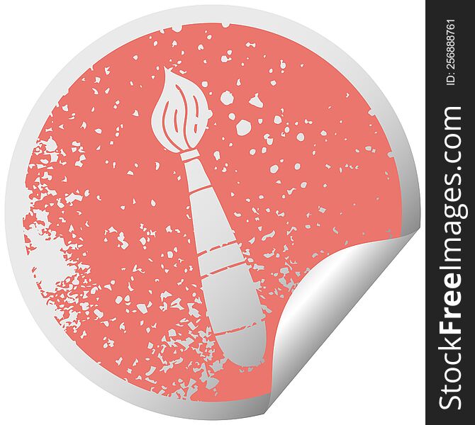Quirky Distressed Circular Peeling Sticker Symbol Paint Brush
