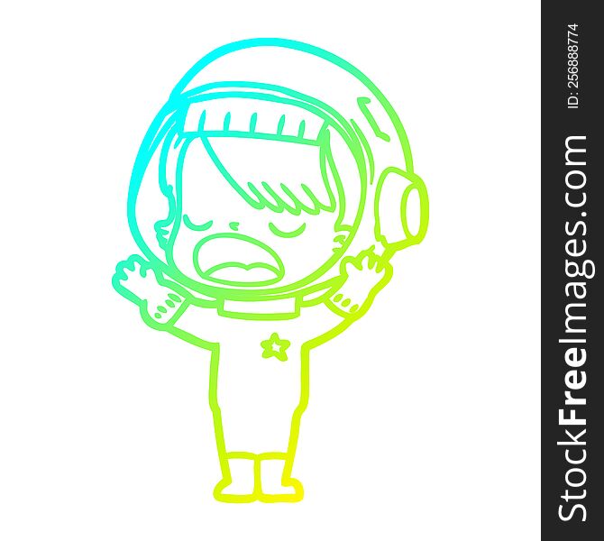 Cold Gradient Line Drawing Cartoon Astronaut Girl Talking