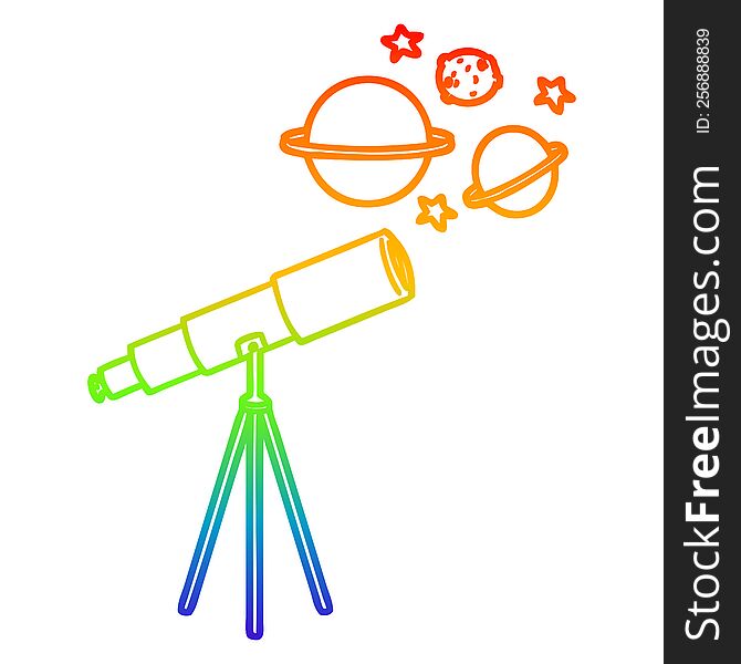 rainbow gradient line drawing of a cartoon telescope
