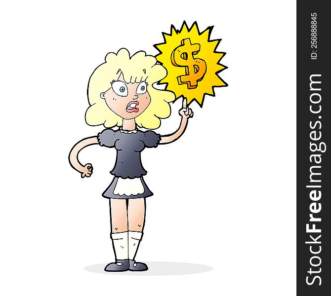 Cartoon Waitress With Money Symbol