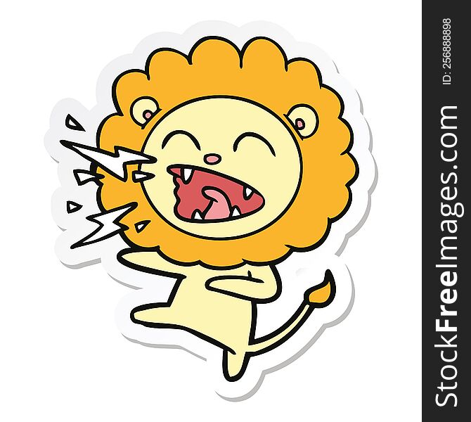 Sticker Of A Cartoon Roaring Lion