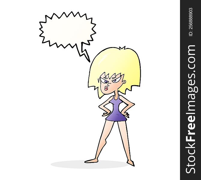 Cartoon Angry Woman In Dress With Speech Bubble