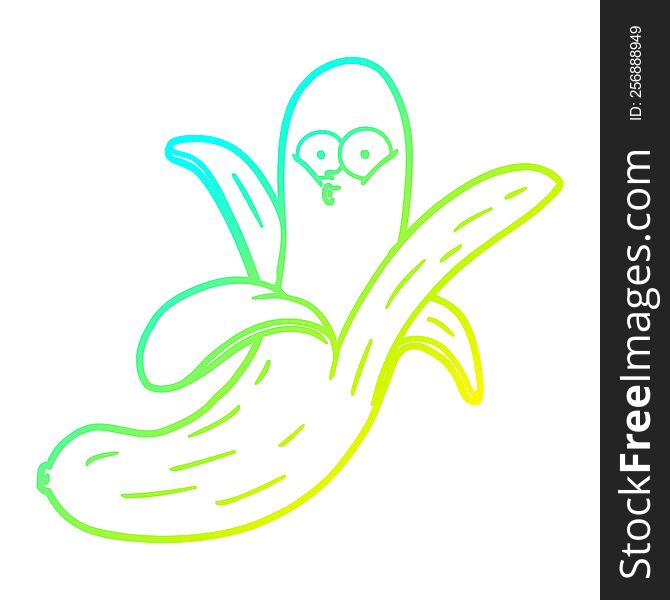 cold gradient line drawing of a cartoon banana with face