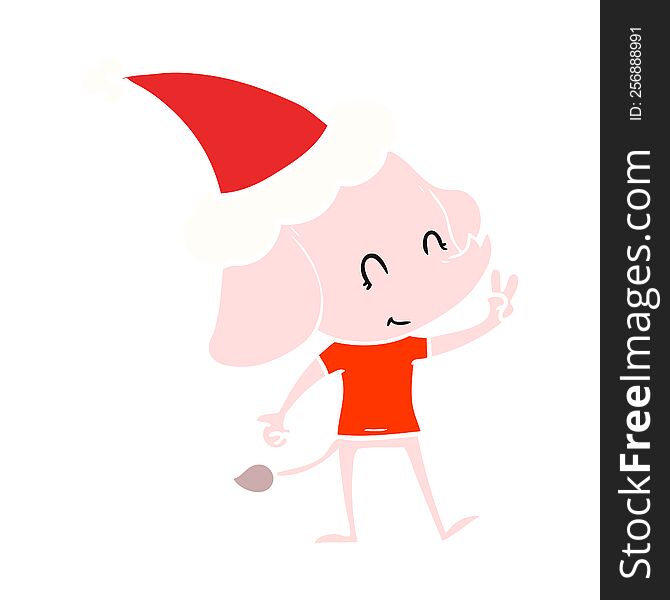 cute hand drawn flat color illustration of a elephant wearing santa hat. cute hand drawn flat color illustration of a elephant wearing santa hat