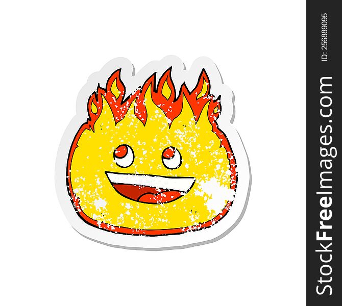 Retro Distressed Sticker Of A Cartoon Happy Fire