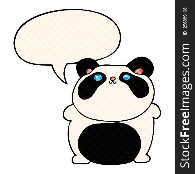 cartoon panda with speech bubble in comic book style