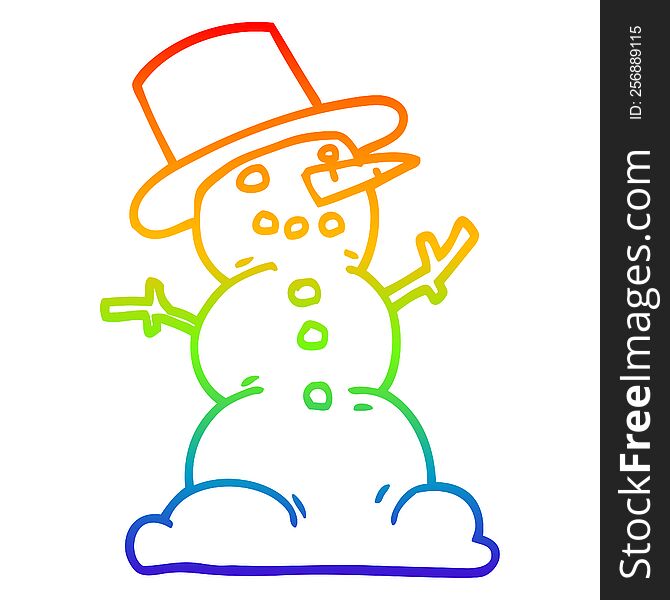 rainbow gradient line drawing of a cartoon traditional snowman