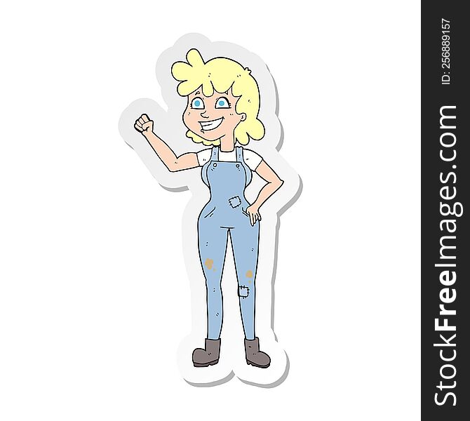 sticker of a cartoon determined woman clenching fist