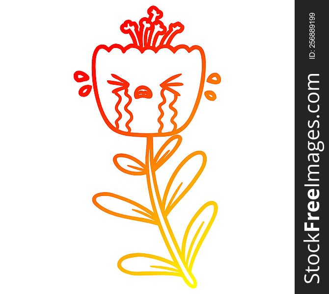 Warm Gradient Line Drawing Cartoon Crying Flower