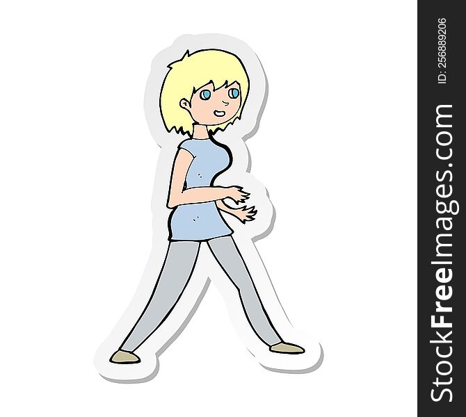 sticker of a cartoon woman walking