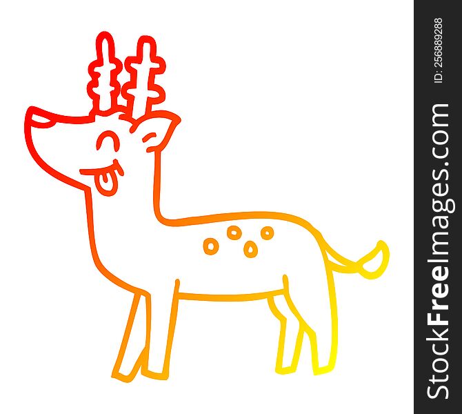 warm gradient line drawing of a cartoon happy deer