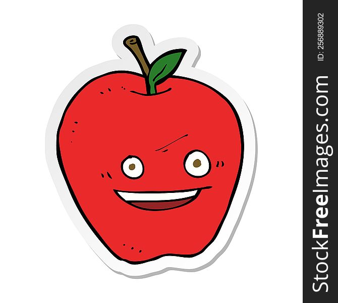 Sticker Of A Cartoon Happy Apple