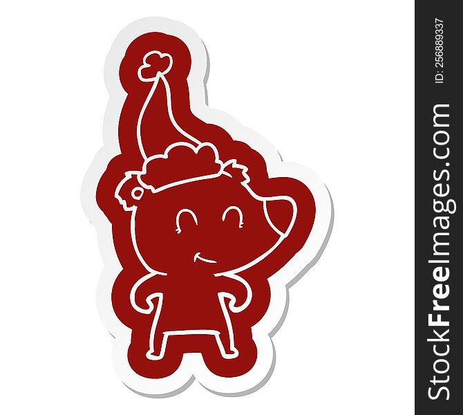 female bear quirky cartoon  sticker of a wearing santa hat