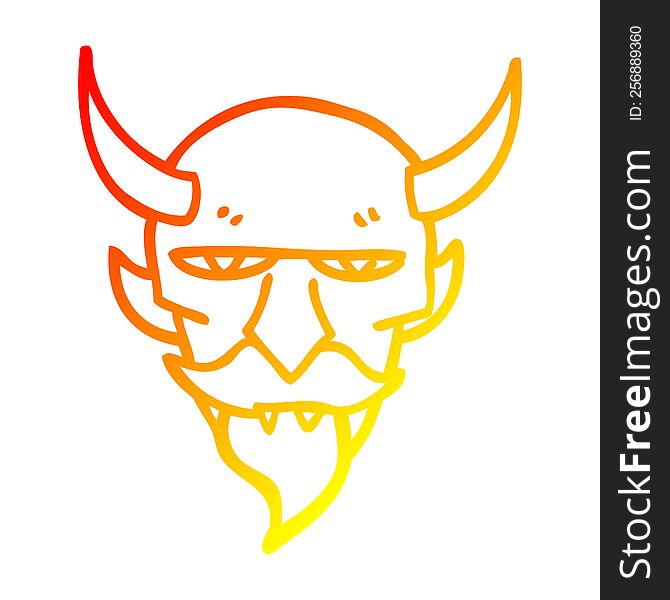 warm gradient line drawing of a cartoon devil face