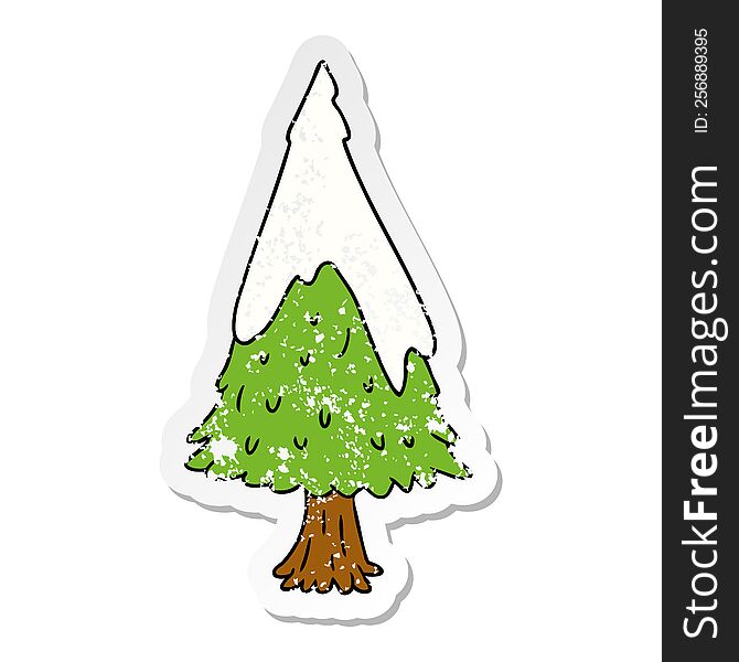 hand drawn distressed sticker cartoon doodle single snow covered tree