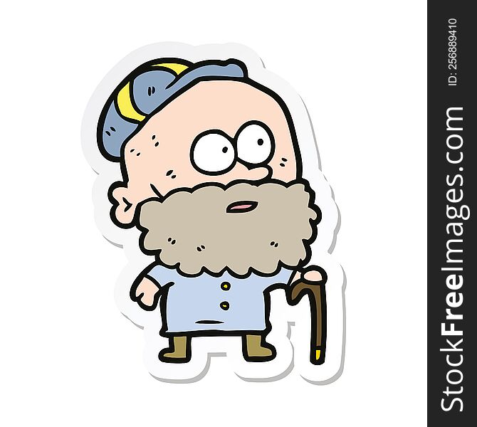 sticker of a cartoon old man with walking stick